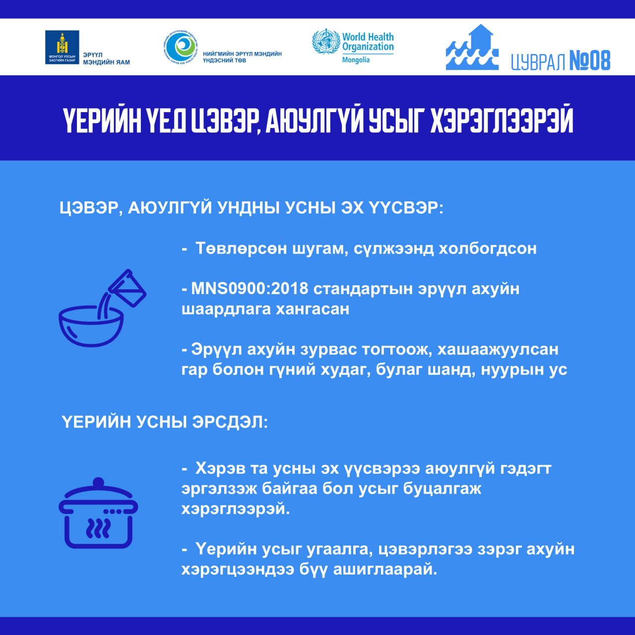 Үерийн үед цэвэр, аюулгүй усыг сонгож хэрэглээрэй