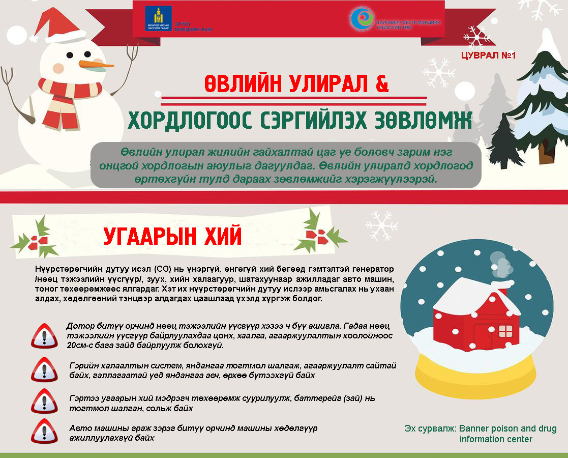 Өвлийн улирал жилийн гайхалтай цаг үе боловч зарим нэг онцгой хордлогын аюулыг дагуулдаг.