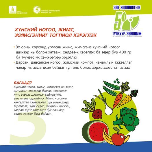 Тэжээллэг, аюулгүй хүнсийг тогтмол, тохируулан зөв хэрэглэе