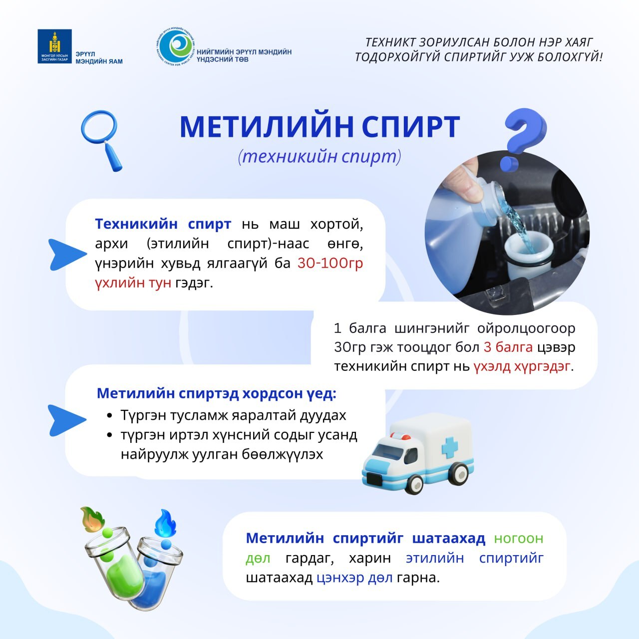 Метилийн спиртийн хордлогоос сэргийлье
