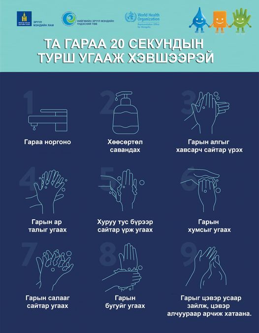 Гараа дутуу угаах нь таны халдварт өвчнөөр өвдөх эрсдлийг үүсгэдэг тул та гараа бохирдох бүрт дор хаяж 20 секундын турш савантай усаар заавал угааж байгаарай.