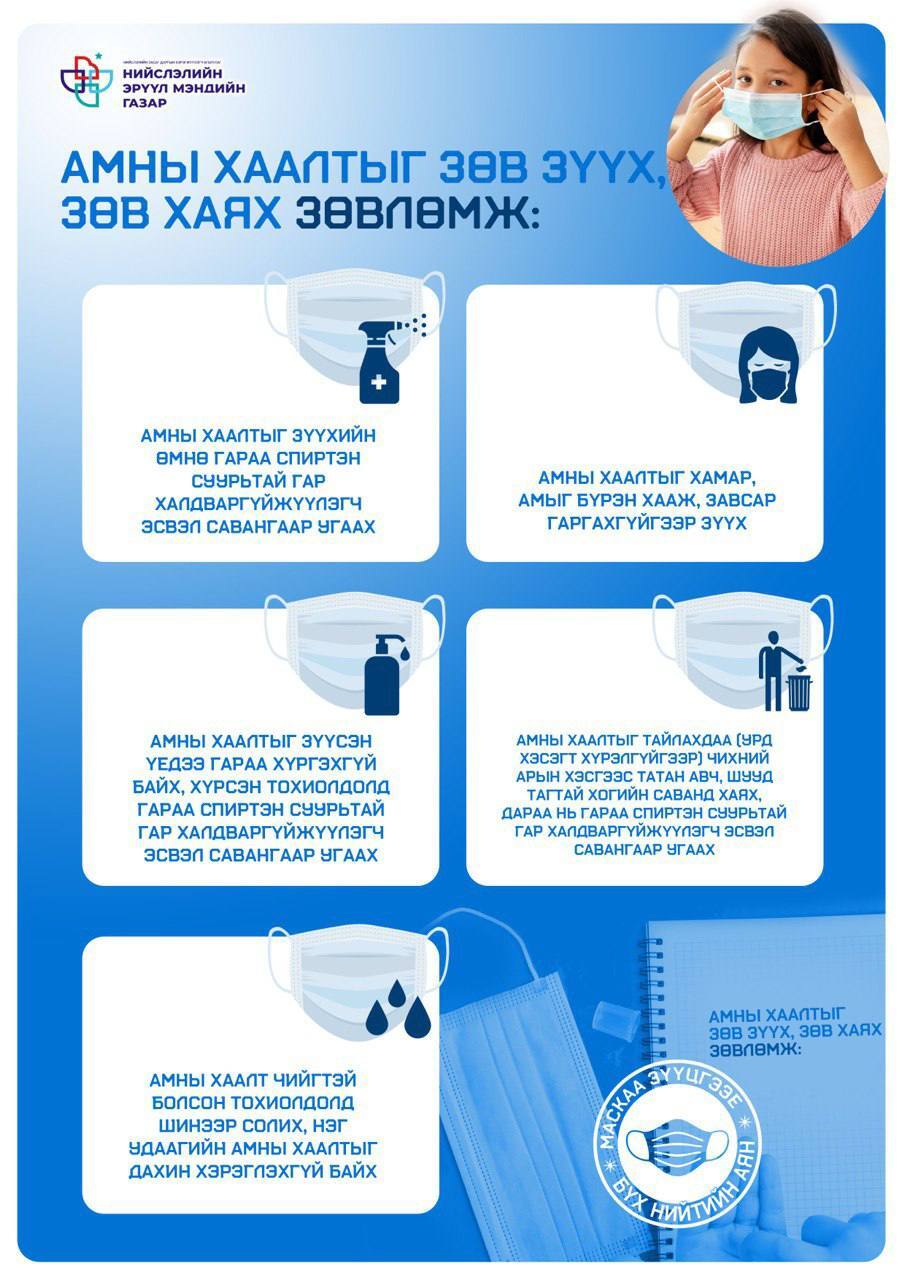 Халдвараас сэргийлж цэцэрлэг, сургууль, ажлын байранд амны хаалт тогтмол хэрэглэе