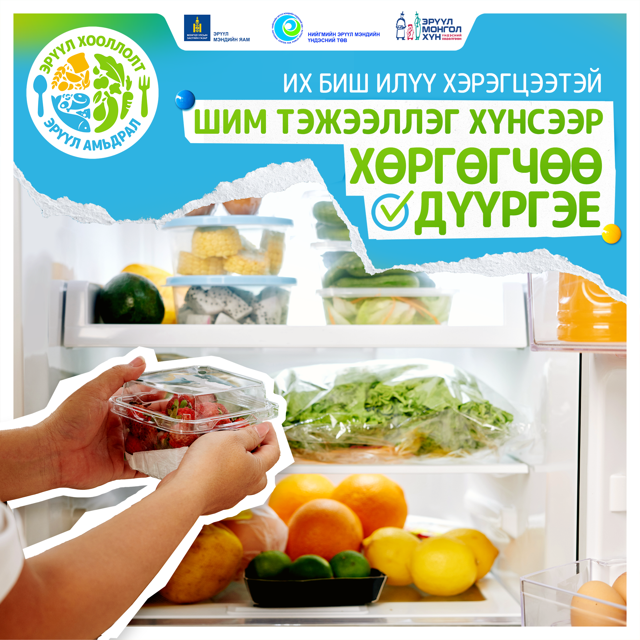 Их биш илүү хэрэгцээтэй, шим тэжээллэг хүнсээр хөргөгчөө дүүргэе.