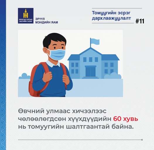 Ханиад томууны улирал ирж байгаатай холбогдуулан ажлын байрны цэвэрлэгээг тогтмол хийцгээе.