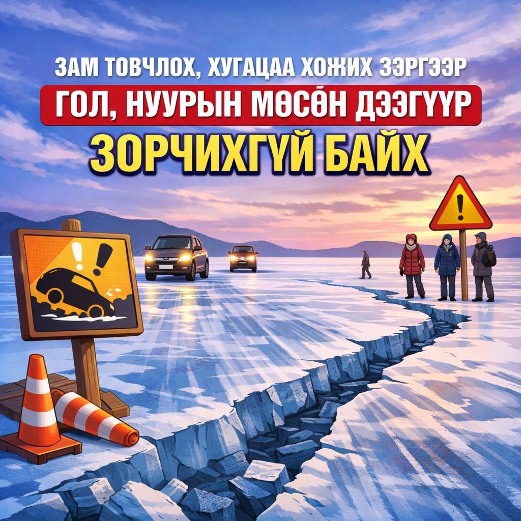 Зам товчлох, хугацаа хожих зорилгоор гол, нуурын мөсөн дээгүүр зорчих нь амь насанд аюултай тул иргэд та бүхэн анхаарал болгоомжтой байна уу!