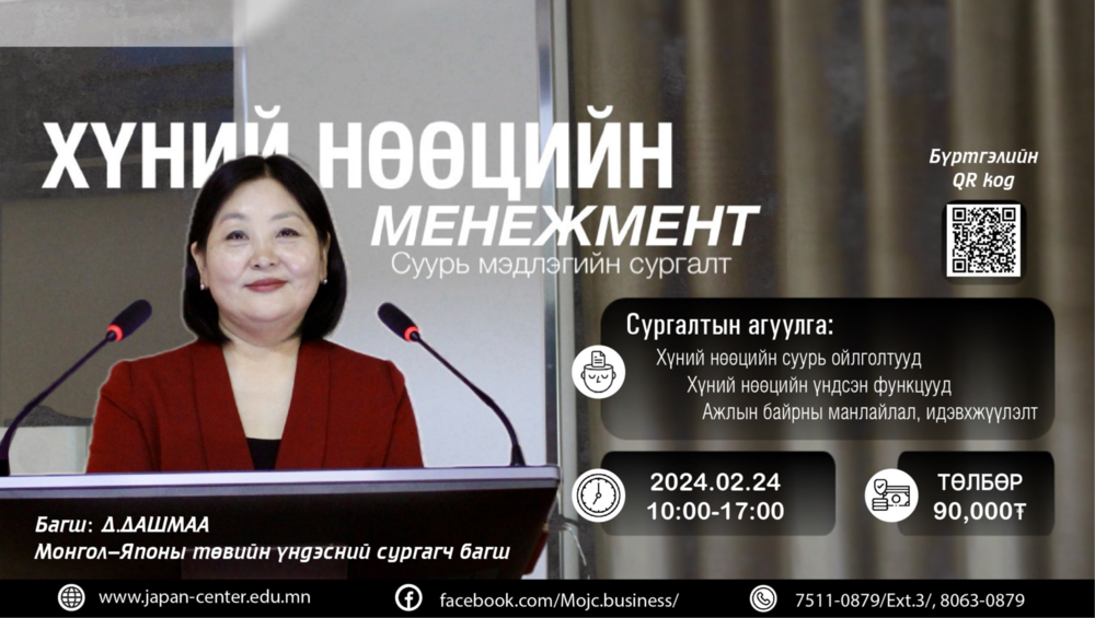 "ХҮНИЙ НӨӨЦИЙН МЕНЕЖМЕНТ" СУУРЬ МЭДЛЭГИЙН СУРГАЛТЫН БҮРТГЭЛ ЭХЭЛЛЭЭ