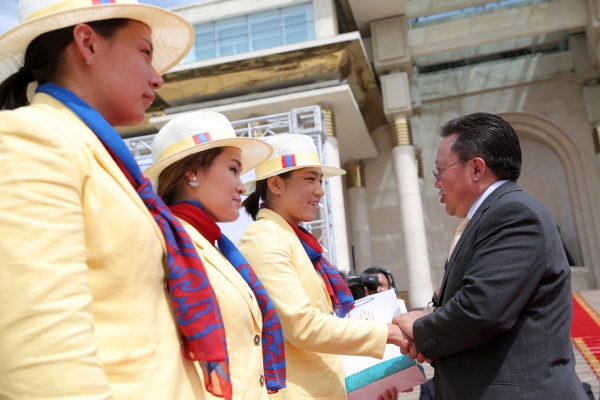 President Ts.Elbegdorj attends the send off for the Mongolian Olympic team