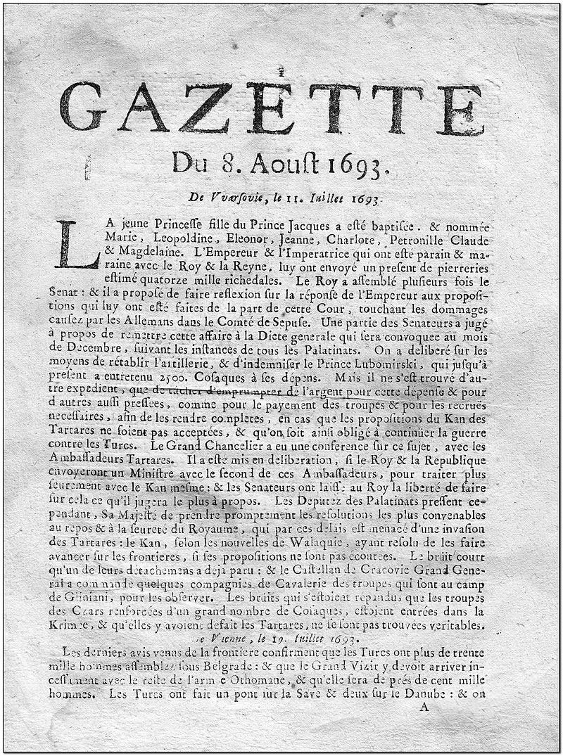 Францын анхны сонины нэг “La Gazette” сонин хэвлэгджээ