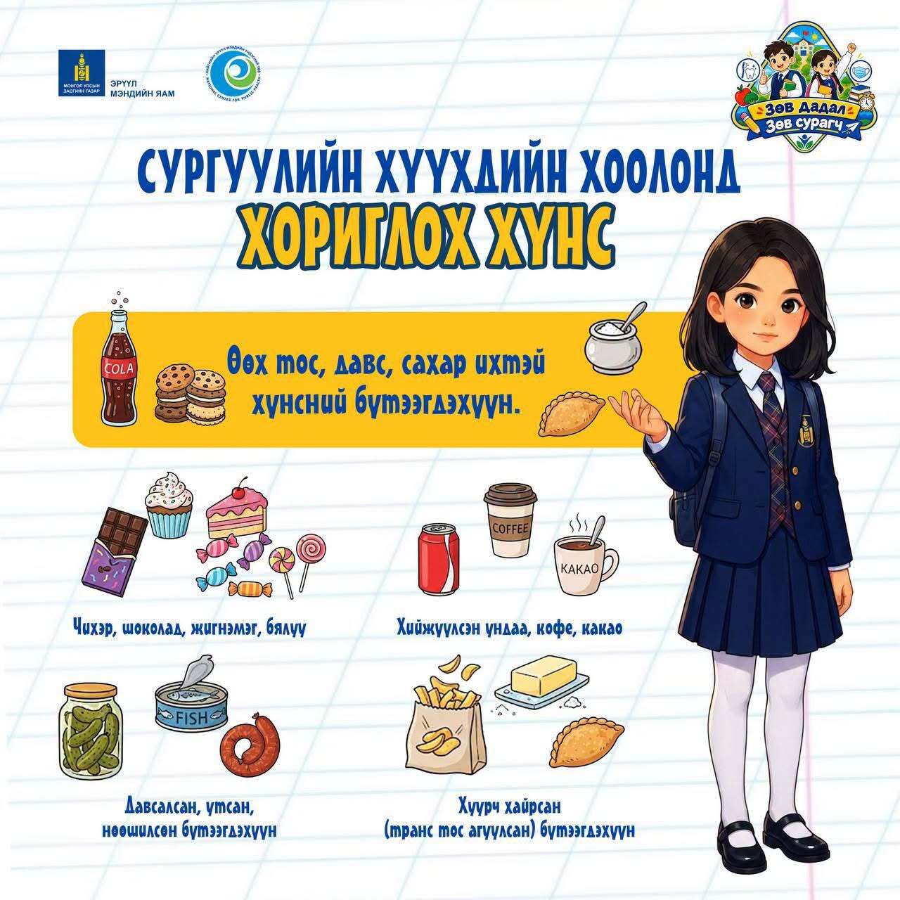 Сургуулийн хүүхдийн хоолонд хориглох хүнс