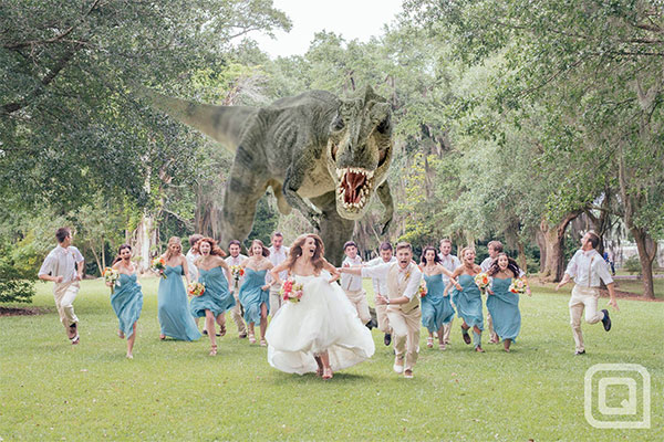 dinosaur-chasing-bridal-party