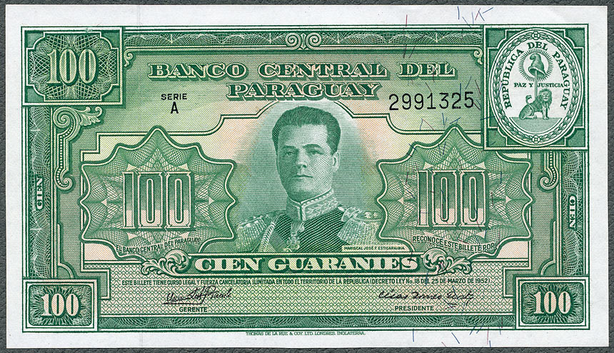Paraguay_100_Paraguayan_guaraní_banknote_of_1952 Paraguay_100_Paraguayan_guaraní_banknote_of_1952