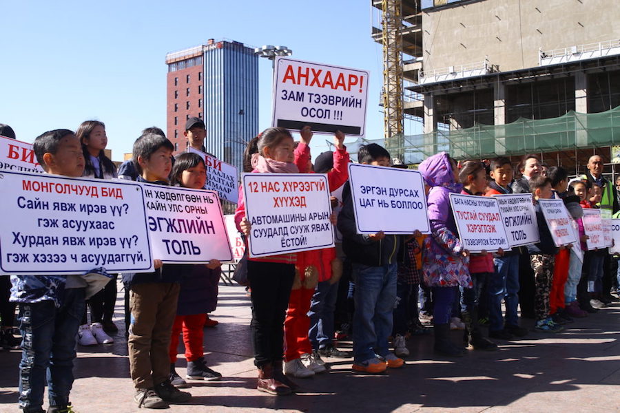 Children march in a call for better traffic safety