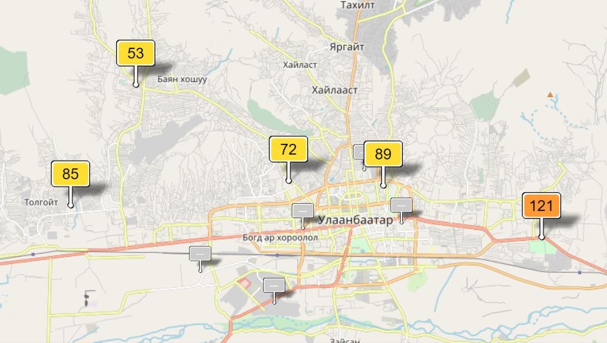 Air quality labeled ‘unhealthy’ at Tolgoit, MNB and Amgalan