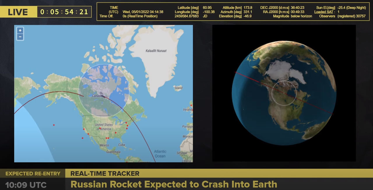 Оросын пуужингийн үлдэгдэл дэлхийн хаана унах нь тодорхойгүй байна