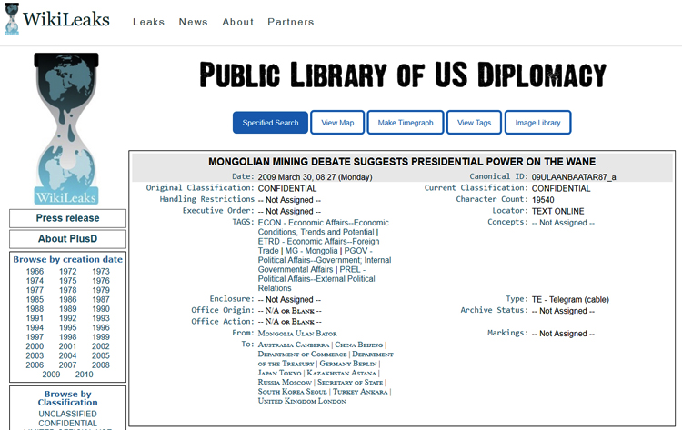 Америкийн элчин сайдын 2009 оны захиа ба Оюутолгойн гэрээ